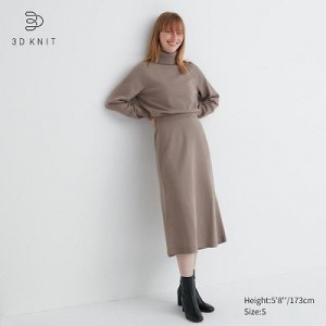 Beige Uniqlo 3D Knit Souffle Yarn Women Skirts | 8599965