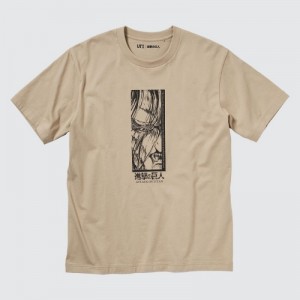 Beige Uniqlo Attack on Titan UT Short-Sleeve The "Rumbling" Begins Women T Shirts | 9951169