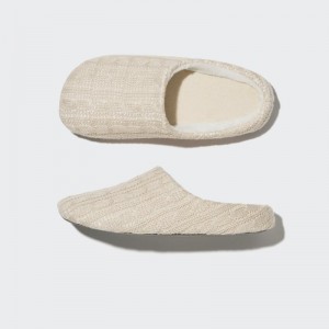 Beige Uniqlo Cable Knit Rubber Sole Men Slippers | 9461653