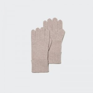 Beige Uniqlo Cashmere Knitted Women Gloves | 7164933