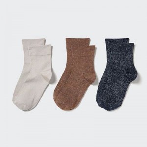 Beige Uniqlo Crew Glitter (3 Pairs) Women Socks | 5071922