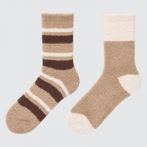 Beige Uniqlo HEATTECH Soft Fluffy Women Socks | 3742841