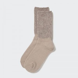 Beige Uniqlo HEATTECH Souffle Yarn Women Socks | 7189070