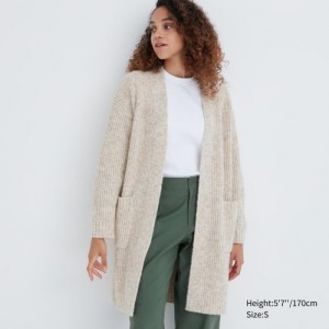 Beige Uniqlo Knitted Long Women Cardigan | 6556305
