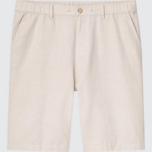 Beige Uniqlo Linen Blend Men Shorts | 1973843
