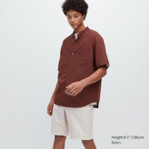 Beige Uniqlo Linen Blend Men Shorts | 2263538