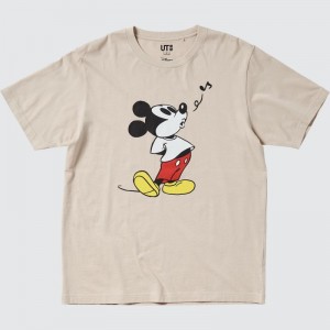 Beige Uniqlo Mickey Stands Ut Short-sleeve Graphic Men T Shirts | 5968148