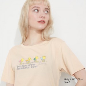Beige Uniqlo Peanuts Hawaii UT Short-Sleeve Women T Shirts | 4304432