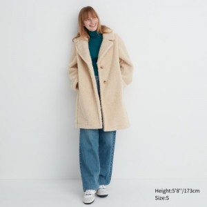 Beige Uniqlo Pile-Lined Fleece Tailored Women Coats | 4493497