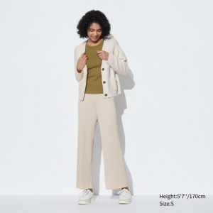 Beige Uniqlo Pleated Straight Women Pants | 8947899