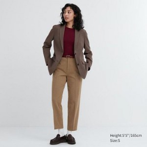 Beige Uniqlo Smart Brushed Ankle Women Pants | 174076