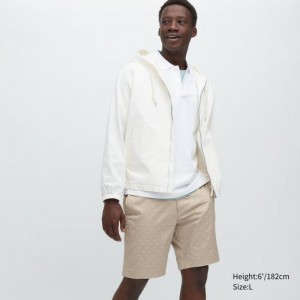 Beige Uniqlo Stretch Slim Fit Men Shorts | 9986543