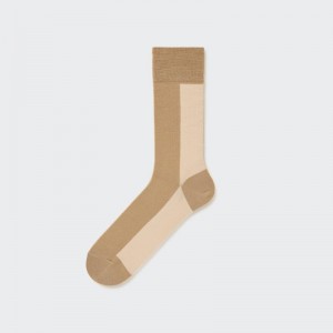 Beige Uniqlo Striped Men Socks | 5682165