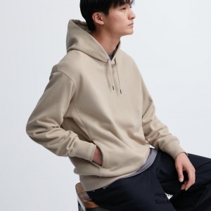 Beige Uniqlo Sweat Pullover Long-sleeve Men Hoodie | 2510632