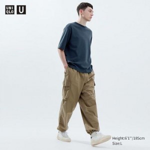 Beige Uniqlo U Wide-Fit Parachute Cargo Women Pants | 8183427