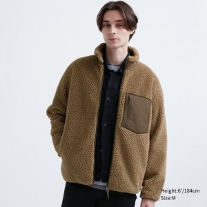 Beige Uniqlo Windproof Outer Fleece Men Jackets | 1112218