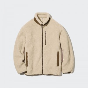 Beige Uniqlo Windproof Outer Fleece Men Jackets | 690103