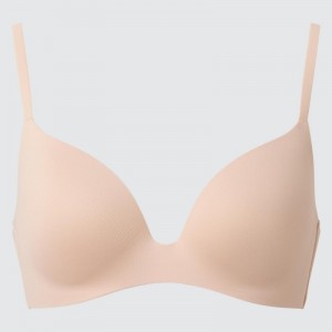 Beige Uniqlo Wireless (3D Hold) Women Bras | 1962039