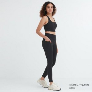 Black Uniqlo AIRism UV Protection Pocketed Soft Women Leggings | 9269493