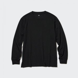 Black Uniqlo Airism Cotton Uv Protection Crew Neck Long-sleeve Women T Shirts | 7814486
