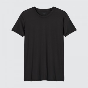 Black Uniqlo Airism Crew Neck Short-sleeve Men T Shirts | 6627532