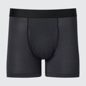 Black Uniqlo Airism Printed Boxers Men Underwear | 7232652