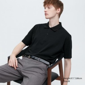 Black Uniqlo Airism Regular Collar Men Polo Shirts | 8730546