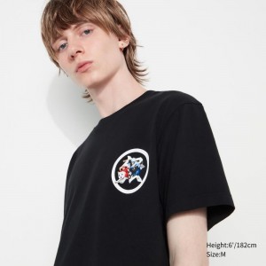Black Uniqlo Anime Gintama Ut Short-sleeve Graphic Men T Shirts | 7760523
