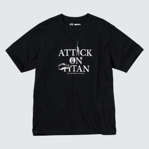 Black Uniqlo Attack On Titan Ut Short-sleeve Graphic If We Don't Fight, We Can't Win Men T Shirts | 6134278