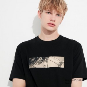 Black Uniqlo Attack on Titan UT Short-Sleeve Women T Shirts | 6408442
