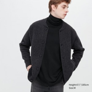 Black Uniqlo Brushed Cotton Turtleneck Long-sleeve Men T Shirts | 9608568