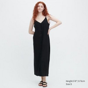 Black Uniqlo Button Down Camisole Flare Women Dress | 5063196