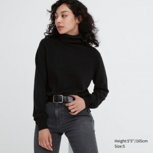 Black Uniqlo Cashmere Turtleneck Women Sweaters | 8030829