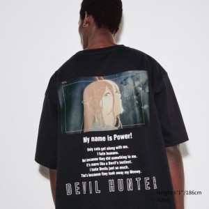 Black Uniqlo Chainsaw Man × Kosuke Kawamura Short Sleeve Ut Oversized Men T Shirts | 7836617