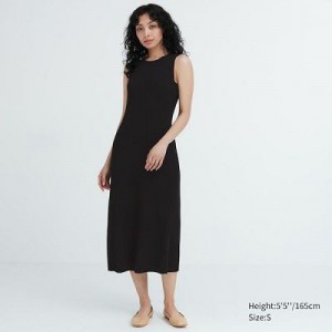 Black Uniqlo Cotton Blend Knit Sleeveless Women Dress | 3311895