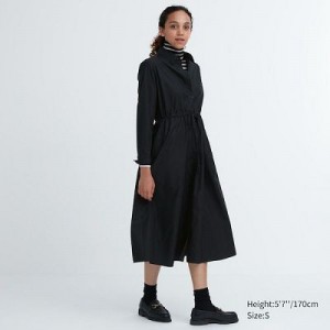 Black Uniqlo Cotton Long-Sleeve Women Dress | 8595281