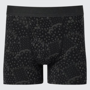 Black Uniqlo Cotton Patchwork Boxer Men Underwear | 1041525