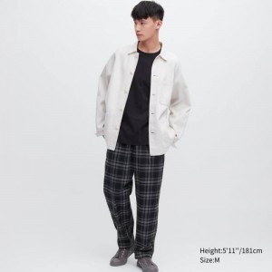 Black Uniqlo Cotton Printed Relaxed Fit Ankle Length Men Pants | 3525682