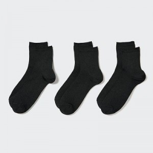 Black Uniqlo Crew Ribbed (3 Pairs) Women Socks | 4777258