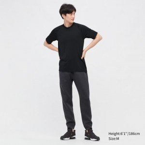 Black Uniqlo DRY-EX Crew Neck Short-Sleeve Printed Men T Shirts | 6056658