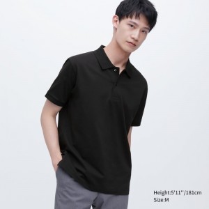 Black Uniqlo Dry Pique Short-sleeve Men Polo Shirts | 2873520