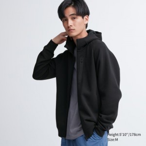 Black Uniqlo Dry Stretch Sweat Long-sleeve Full-zip Men Hoodie | 1035453
