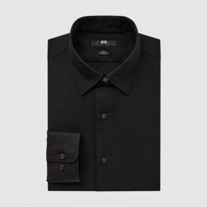 Black Uniqlo Easy Care Stretch Slim Fit Long-sleeve Men Shirts | 9556260