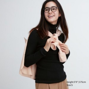 Black Uniqlo Extra Fine Merino Ribbed Turtleneck Long-Sleeve Women Sweaters | 6017881