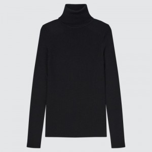 Black Uniqlo Extra Fine Merino Ribbed Turtleneck Long-Sleeve Women Sweaters | 6548833