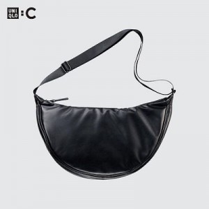 Black Uniqlo Faux Leather Round Women Crossbody Bags | 9503528