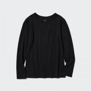 Black Uniqlo HEATTECH Cotton Crew Neck Long-Sleeve Women T Shirts | 7820817