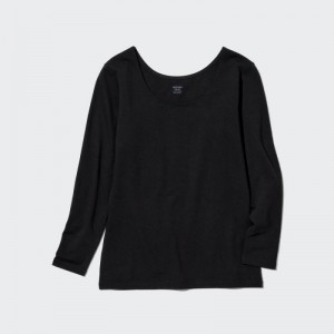 Black Uniqlo HEATTECH Cotton Scoop Neck Long-Sleeve Women T Shirts | 7290181