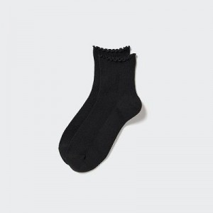 Black Uniqlo HEATTECH Crew Mellow Women Socks | 1981097