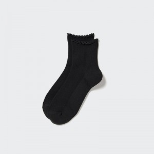 Black Uniqlo HEATTECH Crew Mellow Women Socks | 354816